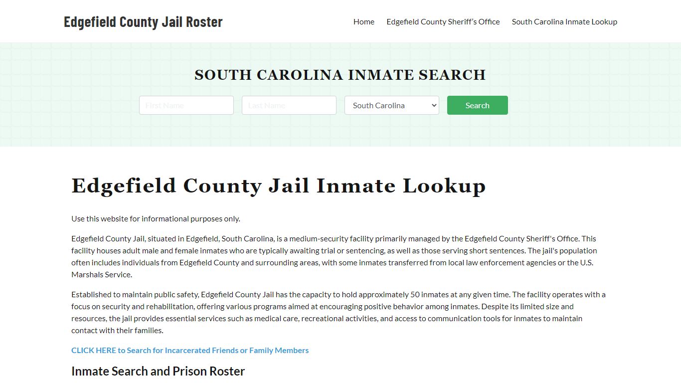 Edgefield County Jail Roster Lookup, SC, Inmate Search