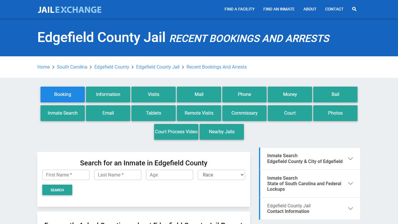 Edgefield County Jail Recent Bookings And Arrests - Jail Exchange